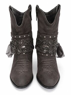 Embellished Gray Suede Women's Western Boots